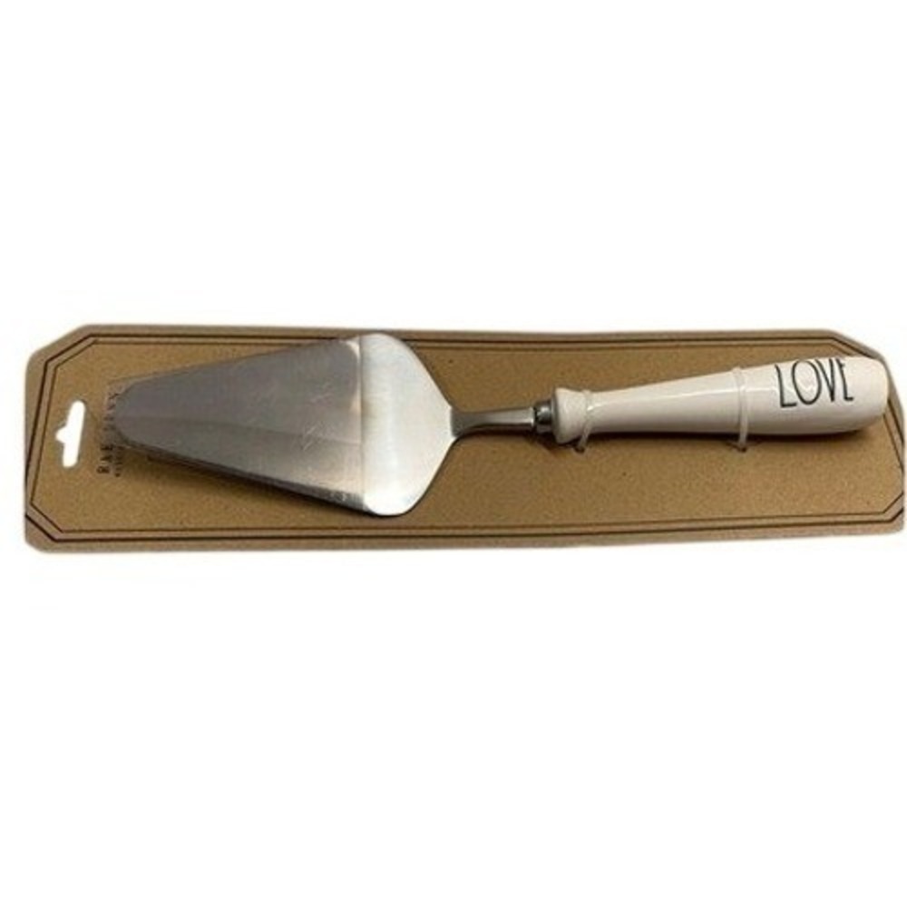 Rae Dunn Cake Server Wedding Collection LOVE White Ceramic Stainless Steel 11"